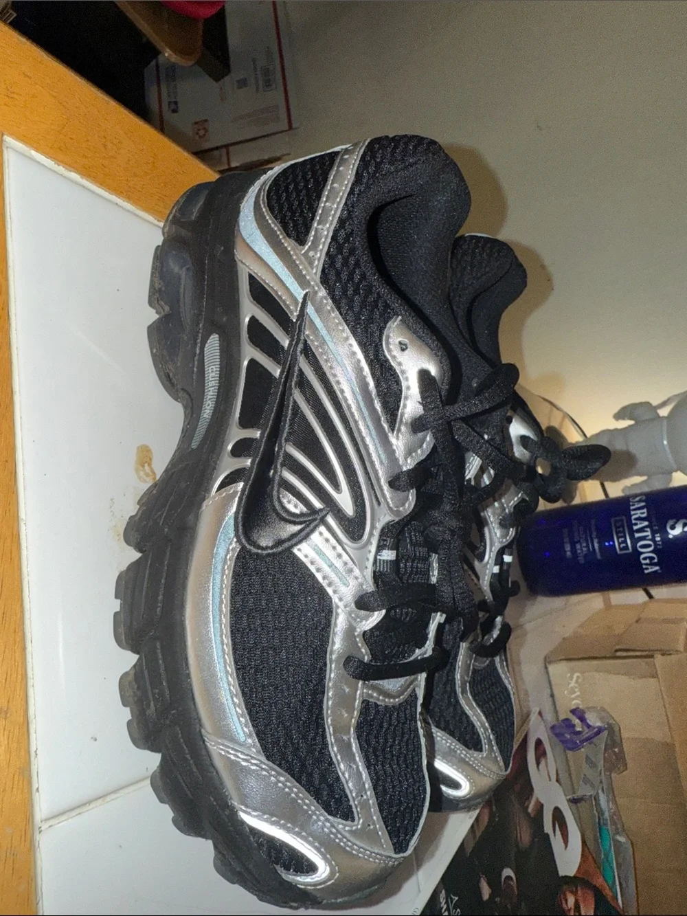 Nike Kids Black and Silver Trail-Style Sneakers